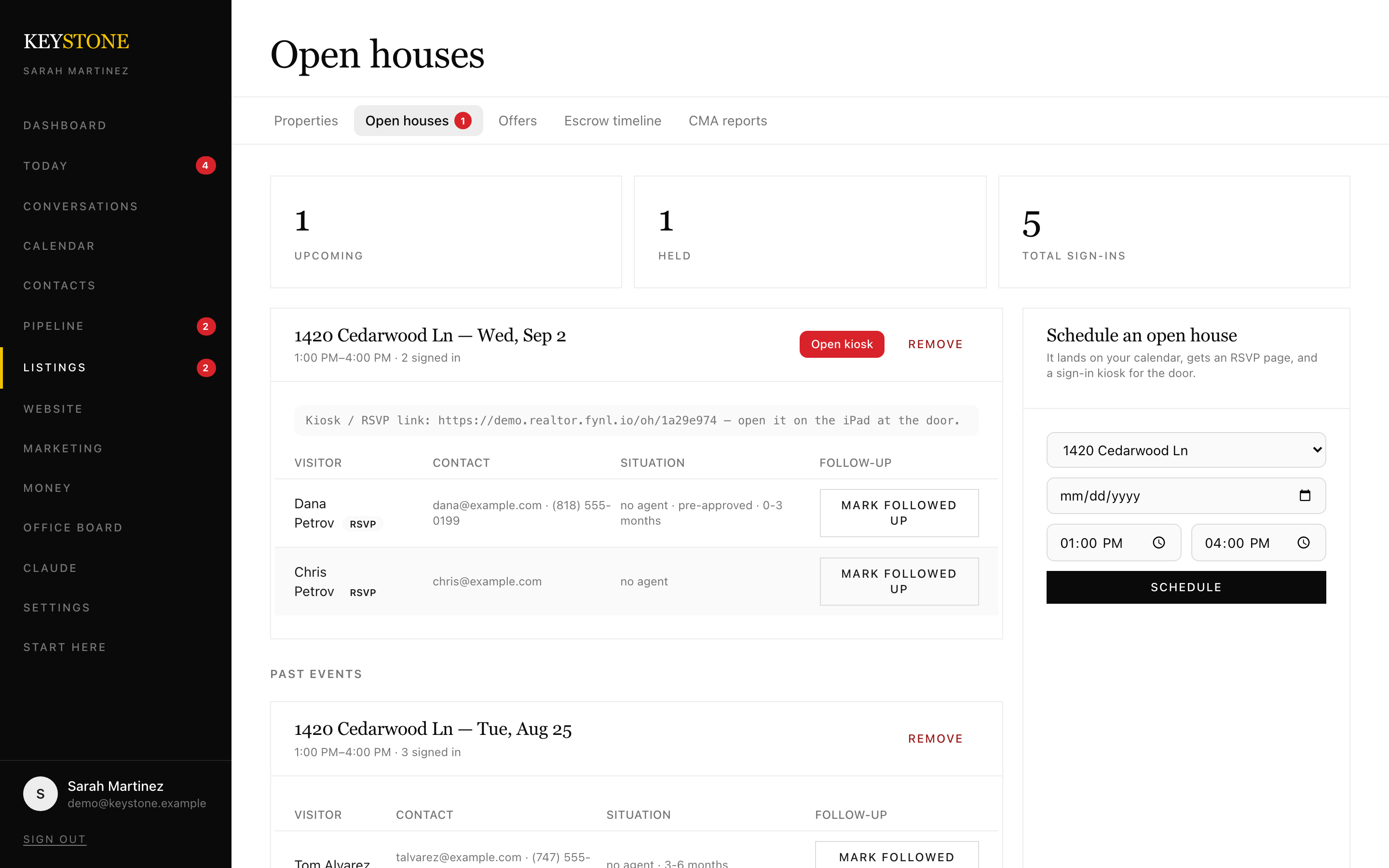Open-house scheduling and the visitor sign-in report