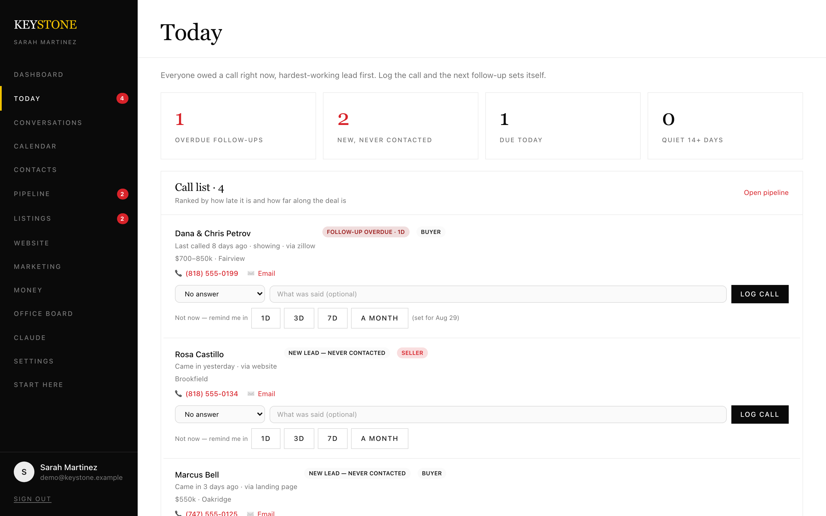 The daily call list